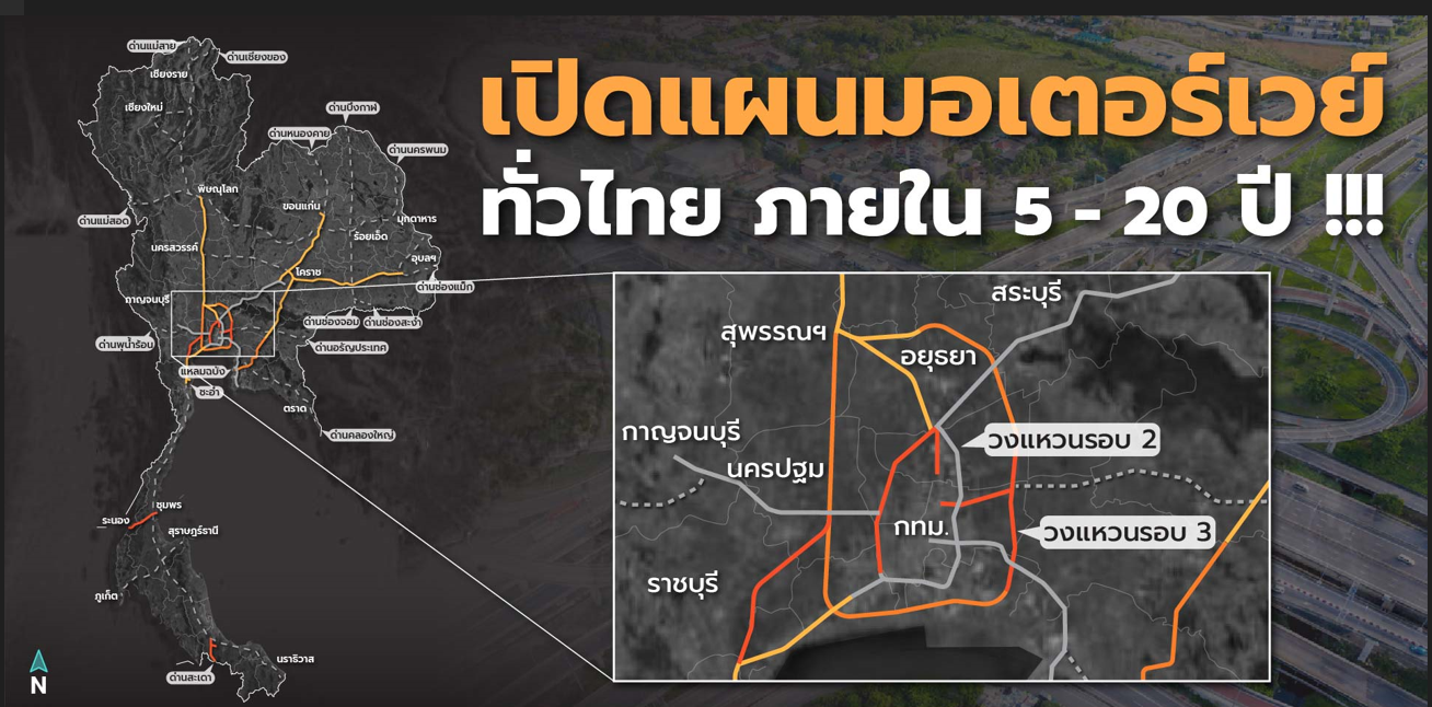 Read more about the article เปิดแผนที่มอเตอร์เวย์ทั่วไทย ภายใน 5 – 20 ปี